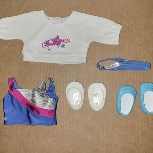American Girl Gymnastics Outfit - White, Blue, Pink